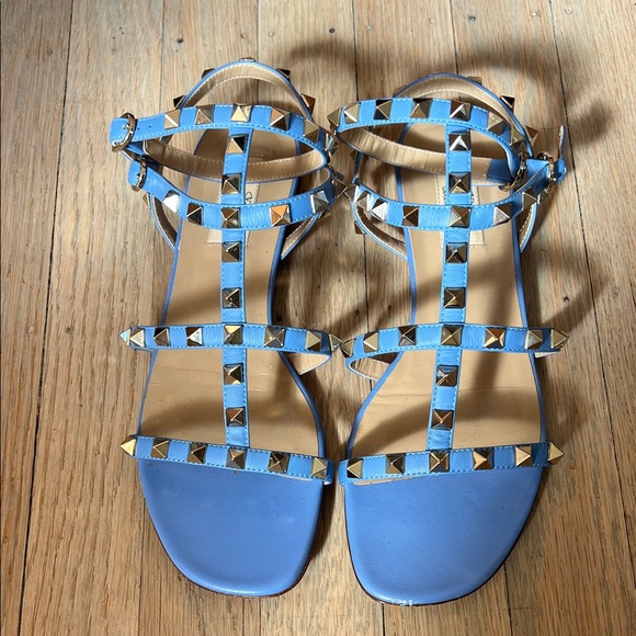 Valentino Blue Rockstud Strappy Leather Sandals - Picture 5 of 5